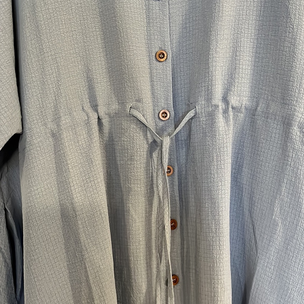 NWT -Solid Color Turn-Down Collar Front Button Casual Dress with cinched waist - Picture 2 of 5